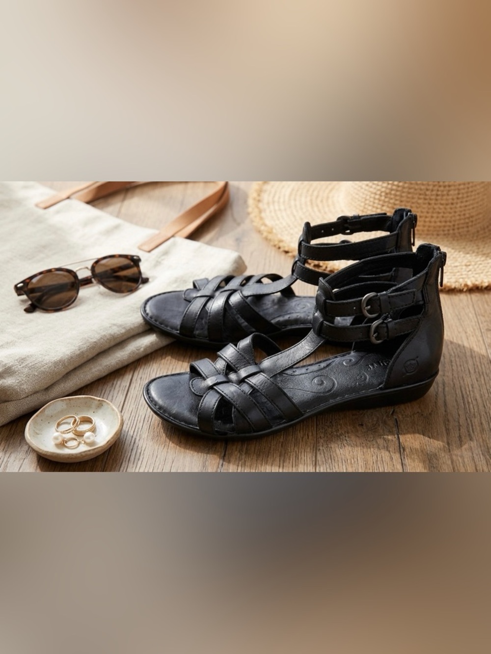 Born Gladiator Black Leather Woman Sandals